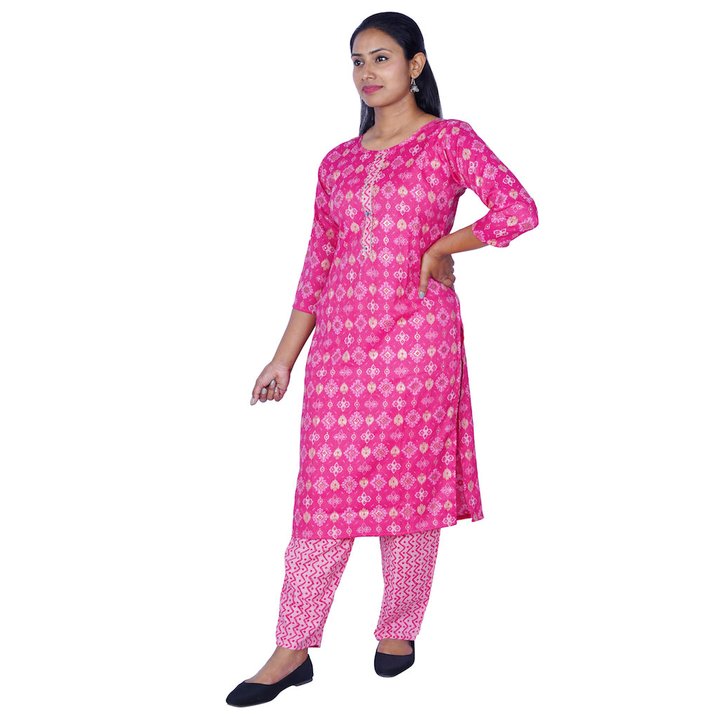 Pink Jaipuri Straight Pure Cotton Kurti Women with Pocket Gota Patti Y –  The Fun Basket®